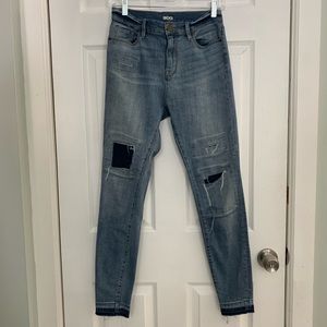 Light Wash Patchwork Denim Skinny Jeans from UO